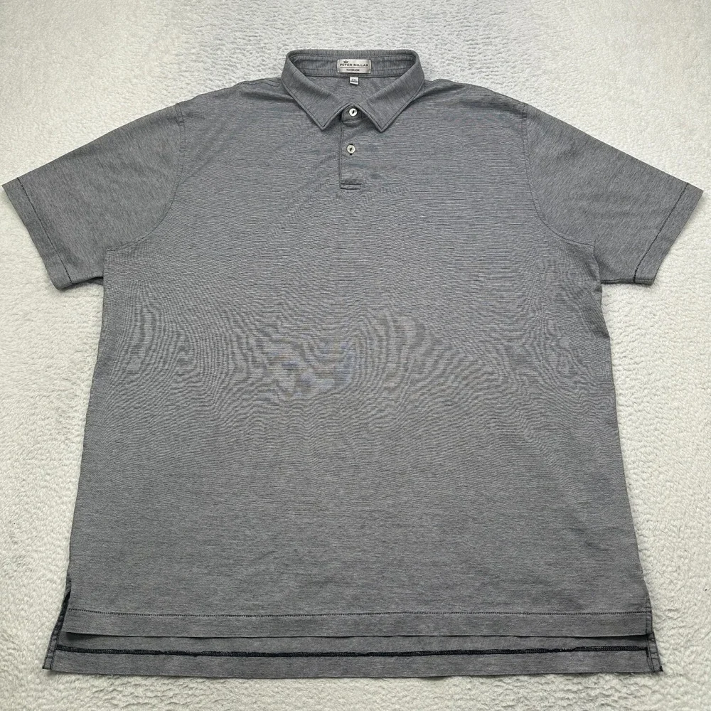 Peter Millar Nanoluxe Men's XXL Gray Striped Polo Shirt Casual Comfort Golf FLAW